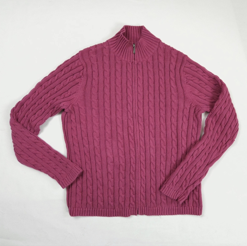 L.L. Bean Raspberry Cable Knit Cardigan